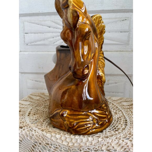 Vintage MCM Horse head TV Lamp/Planter Vase Brown Pottery  Works - Picture 8 of 16